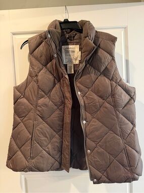 Eddie Bauer Quilted Goose Down Vest in Brown Taupe